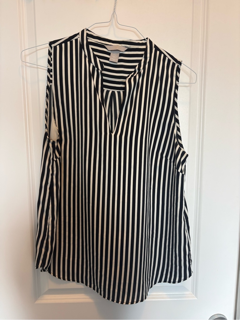 Sleeveless Black and White Striped V-Neck Women's Top